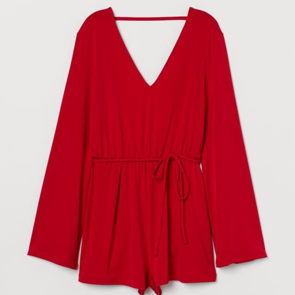 Trumpet sleeved romper red